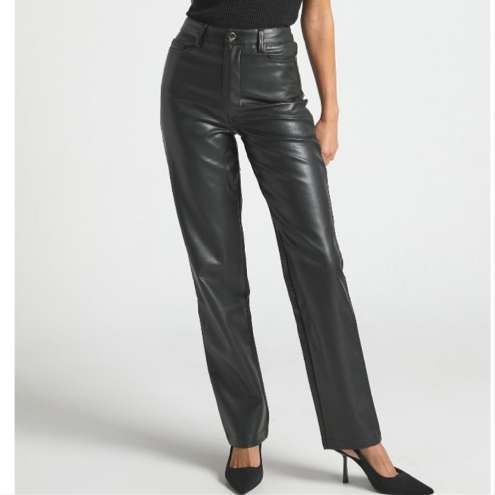 Showpo Australian Faux Leather Straight High Waist Pants sz 10 black